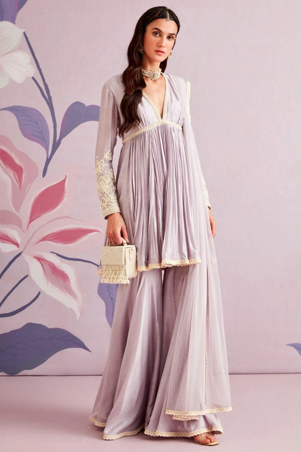 Ridhi Mehra Lilac Silk Short Anarkali & Gharara With Dupatta 3 Ridhi Mehra Lilac Silk Short Anarkali & Gharara With Dupatta