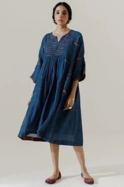 Sunira Designs Blue Mool Dress With Kimono Style Sleeves