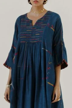 Sunira Designs Blue Mool Dress With Kimono Style Sleeves -Deals Haute Togs Store 197sun9 5