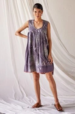 Khara Kapas Cool Grey Printed Fit And Flare Dress -Deals Haute Togs Store 19923kk22 3