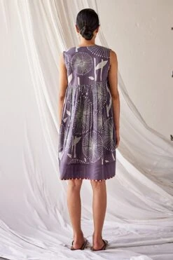 Khara Kapas Cool Grey Printed Fit And Flare Dress -Deals Haute Togs Store 19923kk22 4