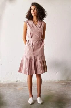 Khara Kapas Pink Poplin Wrap Dress
