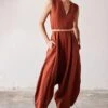 Khara Kapas Brick Red Linen Jumpsuit 1 Khara Kapas Brick Red Linen Jumpsuit -Deals Haute Togs Store 19923kk8 1