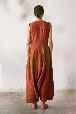 Khara Kapas Brick Red Linen Jumpsuit -Deals Haute Togs Store 19923kk8 4