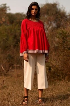 Payal Pratap Red Top With Smocking Details