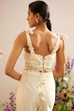 Chandrima Ivory Floral Pleated Bustier -Deals Haute Togs Store 20032023ca25 3