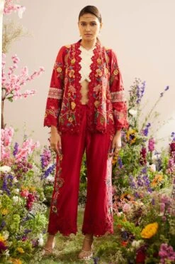 Chandrima Red Threadwork And Cutwork Pants