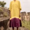 Khara Kapas Dip Dyed Lime Yellow Dress