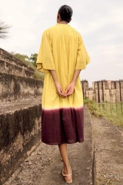 Khara Kapas Dip Dyed Lime Yellow Dress -Deals Haute Togs Store 201023kk31 4
