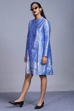 Hemang Agrawal Udaka Silver Brocade Panelled Jacket Dress