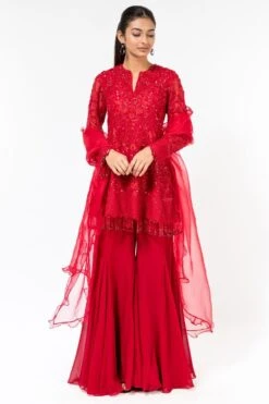 Asira Red Embellished Sharara Set