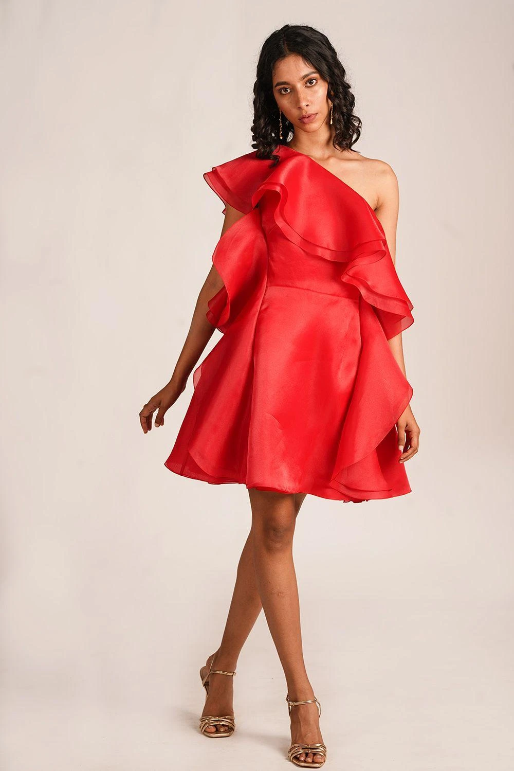 Gauri & Nainika One Shoulder Red Ruffle Dress 3 Gauri & Nainika One Shoulder Red Ruffle Dress