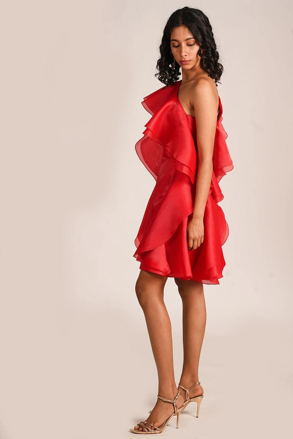 Gauri & Nainika One Shoulder Red Ruffle Dress 4 Gauri & Nainika One Shoulder Red Ruffle Dress - Image 2