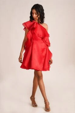 Gauri & Nainika One Shoulder Red Ruffle Dress 8 Gauri & Nainika One Shoulder Red Ruffle Dress -Deals Haute Togs Store 2012gn 0091462 3