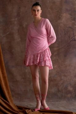 Sakshi Khetterpal Candy Pink Frill Mini Dress