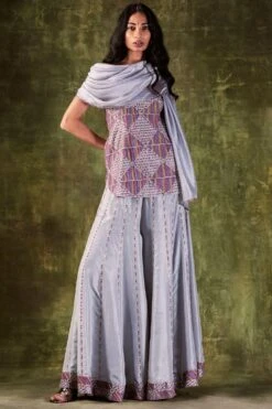 Punit Balana Grey Embroidered Sharara Set