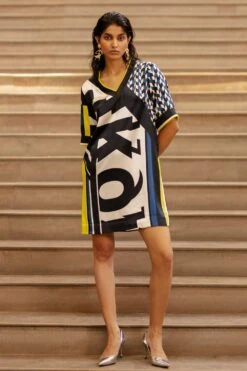 AK-OK By Anamika Khanna Sporty Script Printed Short Dress 8 AK-OK By Anamika Khanna Sporty Script Printed Short Dress -Deals Haute Togs Store 2108akok182 3