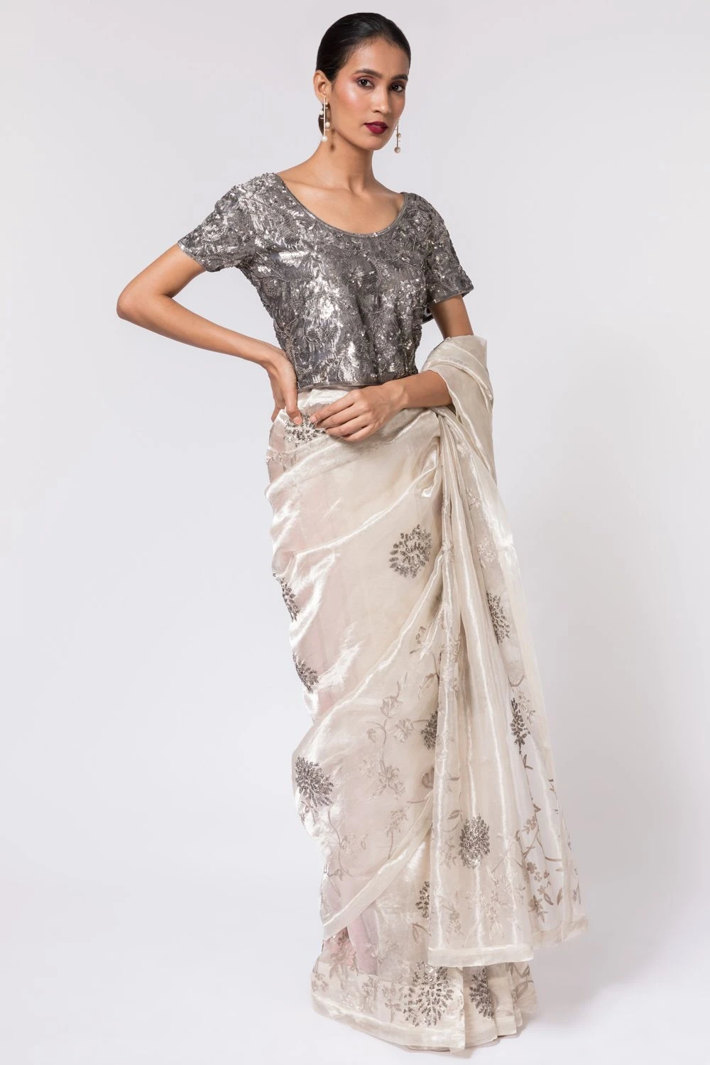 Peachoo Metallic Embroiderd Tissue Blouse 3 Peachoo Metallic Embroiderd Tissue Blouse