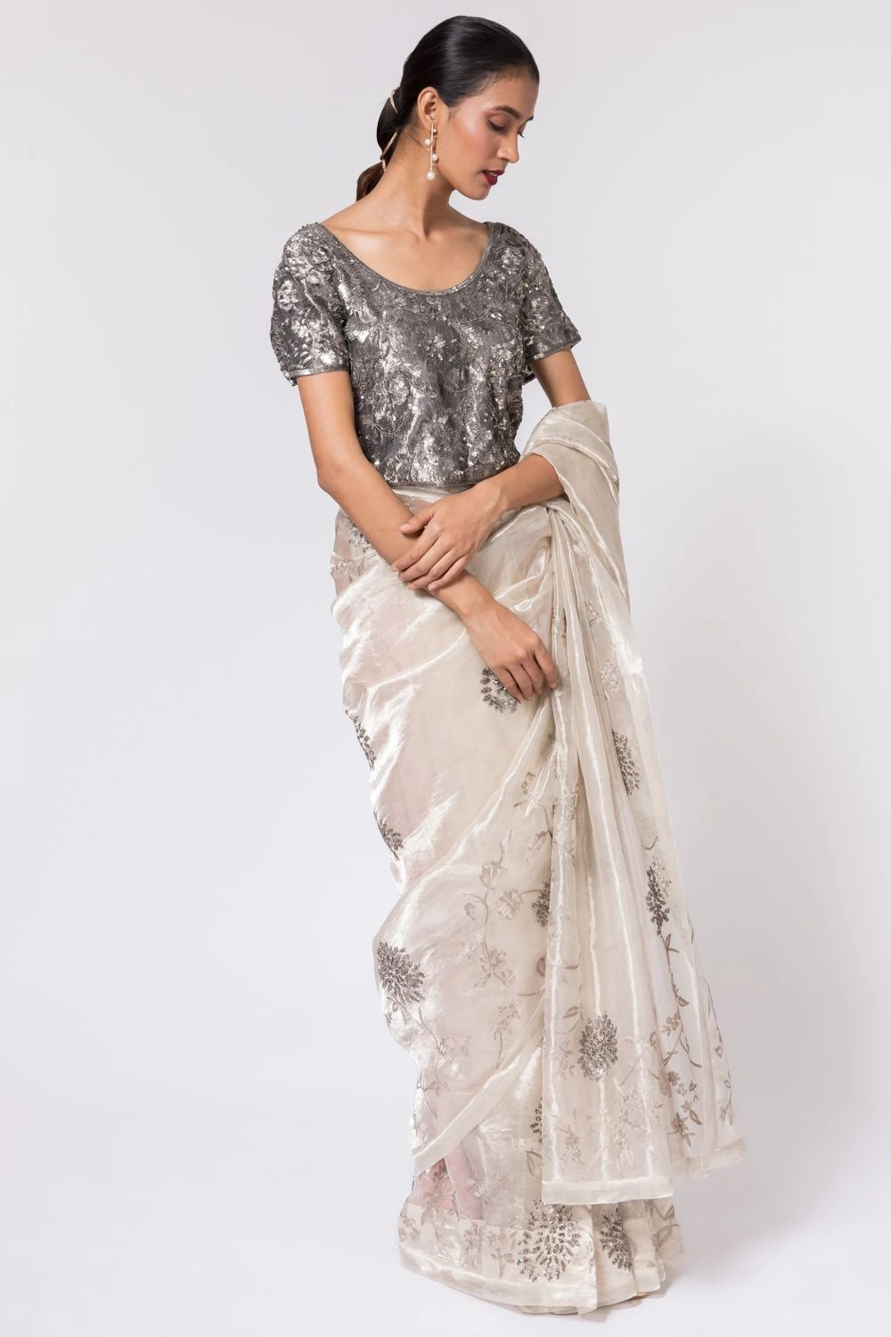 Peachoo Metallic Embroiderd Tissue Blouse 6 Peachoo Metallic Embroiderd Tissue Blouse - Image 4