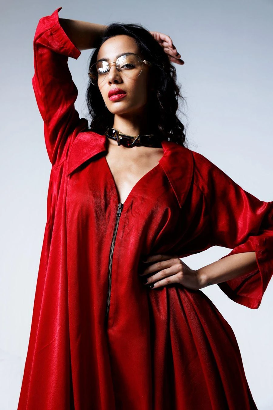 Shorshe Red Collared Cowl Jumpsuit 5 Shorshe Red Collared Cowl Jumpsuit - Image 3