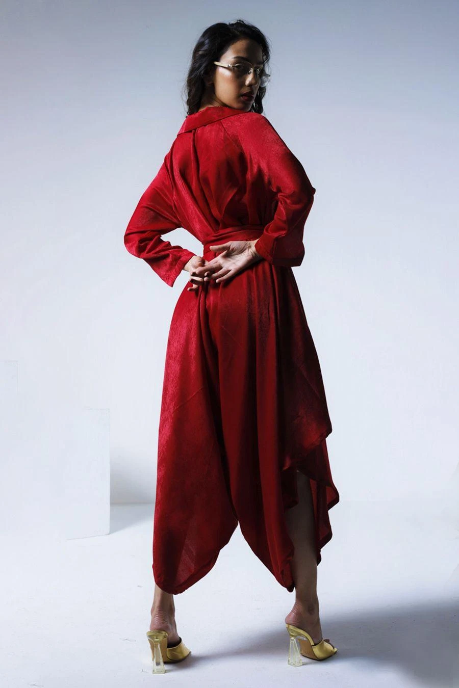 Shorshe Red Collared Cowl Jumpsuit 7 Shorshe Red Collared Cowl Jumpsuit - Image 5