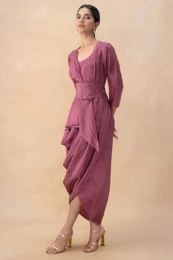 Aikeyah Bermuda Onion Drape Dress With A Quilted Belt -Deals Haute Togs Store 2208aik14 3 1