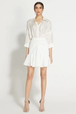 431-88 By Shweta Kapur White Seersucker Coco Skirt