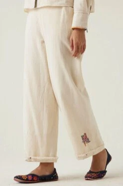 Sunira Designs Off White Gulzaar Khadi Frayed Pants