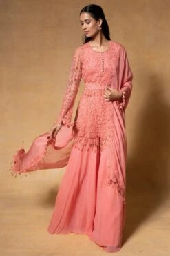 Ahilian Pink Floral Embellished Sharara Set