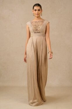 Tarun Tahiliani Champagne Embellished Jumpsuit