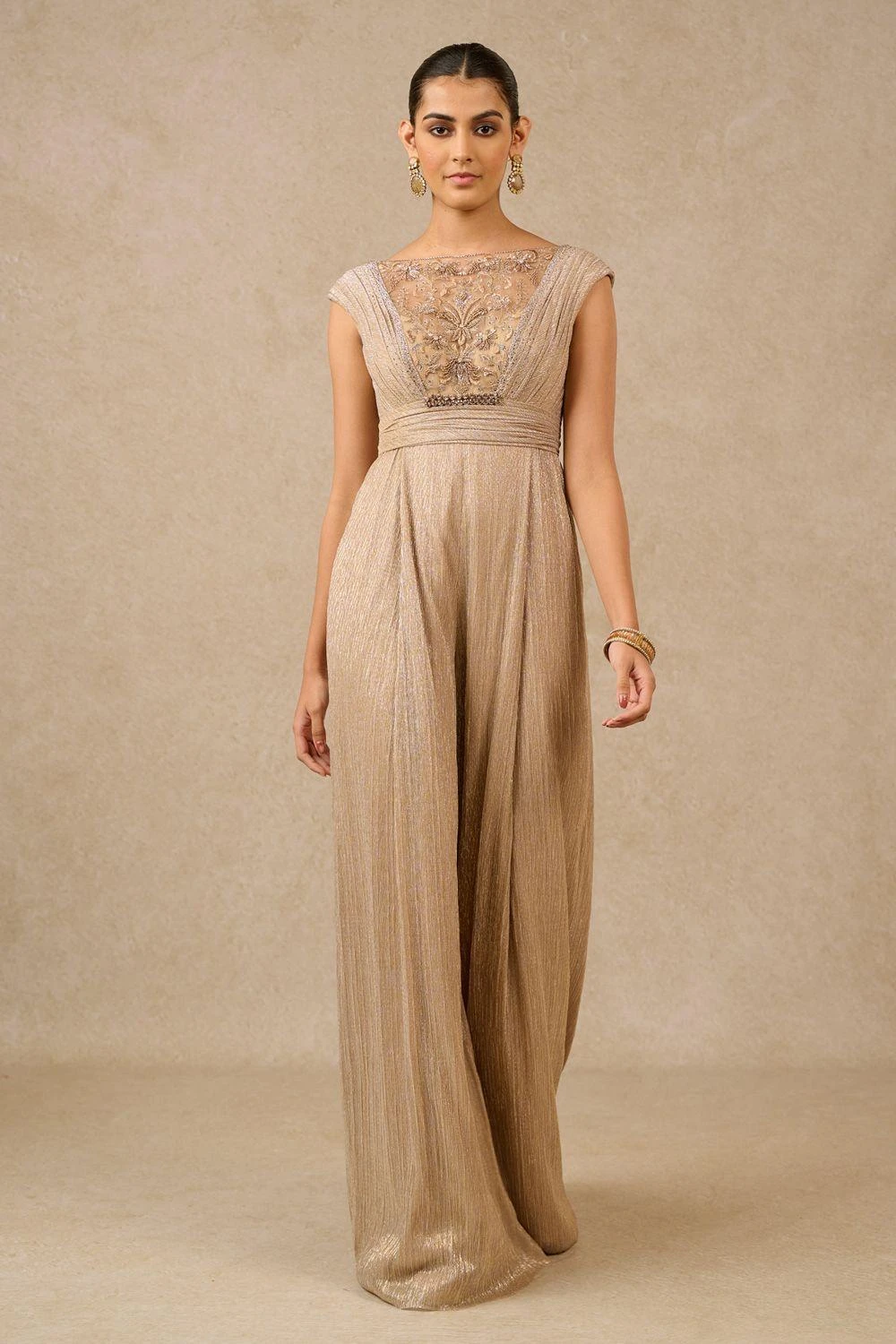 Tarun Tahiliani Champagne Embellished Jumpsuit 3 Tarun Tahiliani Champagne Embellished Jumpsuit