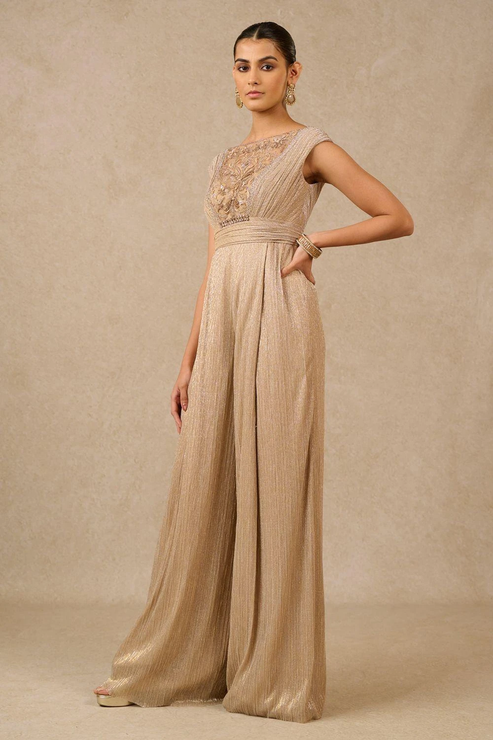 Tarun Tahiliani Champagne Embellished Jumpsuit 4 Tarun Tahiliani Champagne Embellished Jumpsuit - Image 2