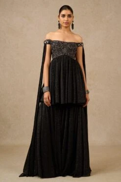 Tarun Tahiliani Black Sequin Embellished Sharara Set