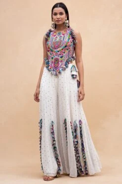 Payal Singhal Ivory Embroidered Backless Choli & Sharara
