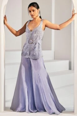 Ritika Mirchandani Lavender Blue Sleeveless Kurta & Sharara Set