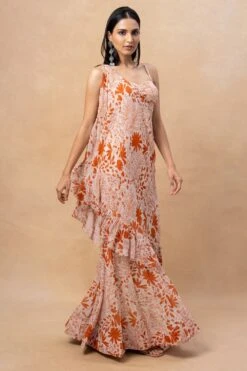 Arpita Mehta Orange Floral Printed Gharara & Drape Set 9 Arpita Mehta Orange Floral Printed Gharara & Drape Set -Deals Haute Togs Store 23623ams16 3