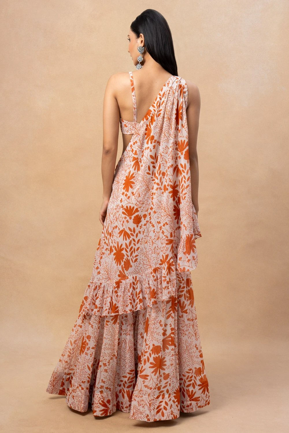 Arpita Mehta Orange Floral Printed Gharara & Drape Set 7 Arpita Mehta Orange Floral Printed Gharara & Drape Set - Image 5