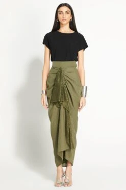 431-88 By Shweta Kapur Olive Drape Skirt