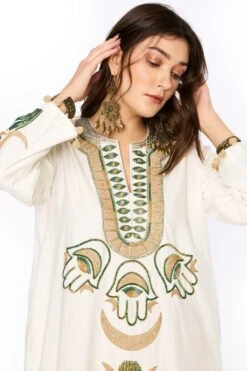 Heirloom By Rara Avis Off White Hamsa Embroidered Column Dress -Deals Haute Togs Store 23rh45 3
