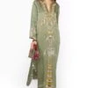 Heirloom By Rara Avis Sage Green Hamsa Embroidered Column Dress -Deals Haute Togs Store 23rh48 1