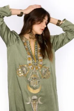 Heirloom By Rara Avis Sage Green Hamsa Embroidered Column Dress -Deals Haute Togs Store 23rh48 4