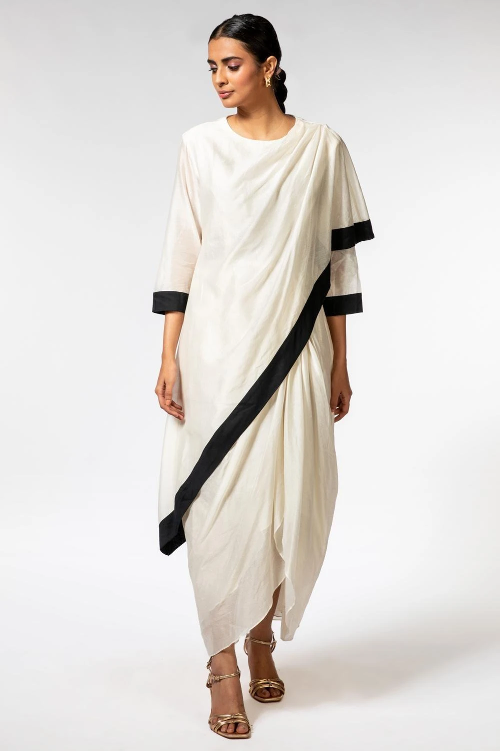 Aikeyah White Asymmetric Drape Dress 3 Aikeyah White Asymmetric Drape Dress