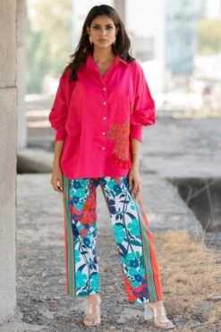 Pooja Keyur Pink Printed Buttoned Down Shirt