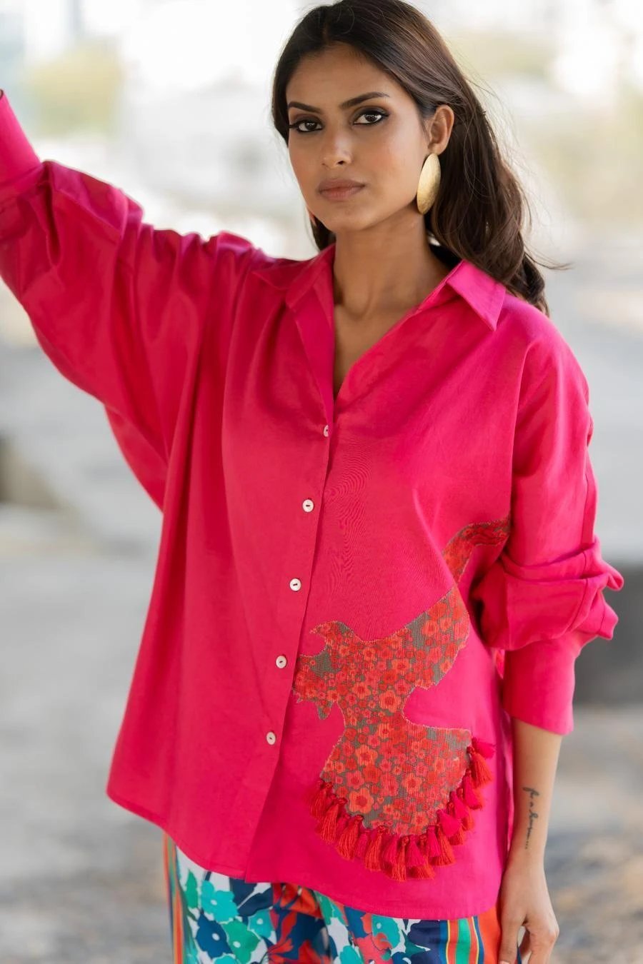 Pooja Keyur Pink Printed Buttoned Down Shirt 4 Pooja Keyur Pink Printed Buttoned Down Shirt - Image 2