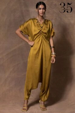 431-88 By Shweta Kapur Olive Green Lounge Jumpsuit