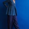 Indigene Deep Blue Pintucked Top