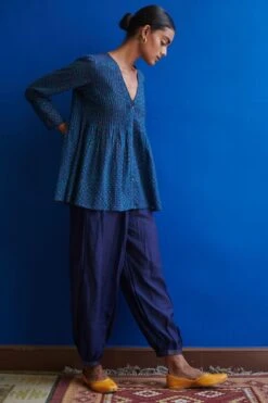 Indigene Deep Blue Pintucked Top