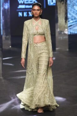 Ritika Mirchandani Metallic Green Cutwork Jacket Set -Deals Haute Togs Store 25423rm9 2