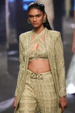 Ritika Mirchandani Metallic Green Cutwork Jacket Set -Deals Haute Togs Store 25423rm9 3