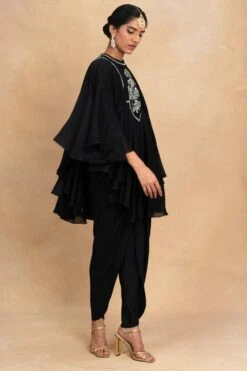 Jayanti Reddy Black Floral Embellished Cape Style Top -Deals Haute Togs Store 25523jr1 3